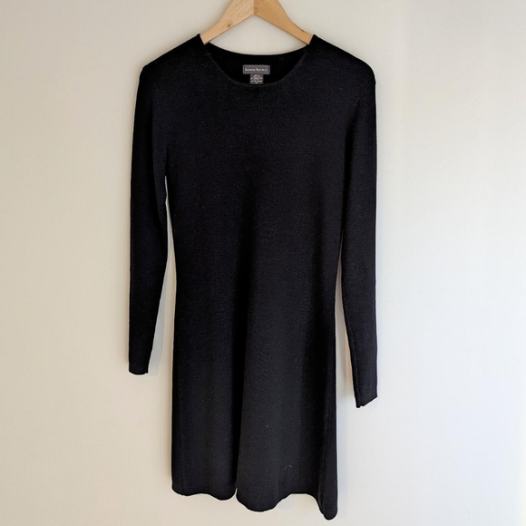 Vintage 90s Minimalist Black Wool Dress - Picture 4 of 6